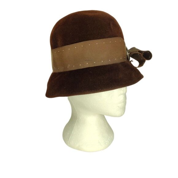 Vintage 60s Deluxe Merrimac Union Made Velvet Imported Fur Cloche Bucket Hat - Picture 4 of 10